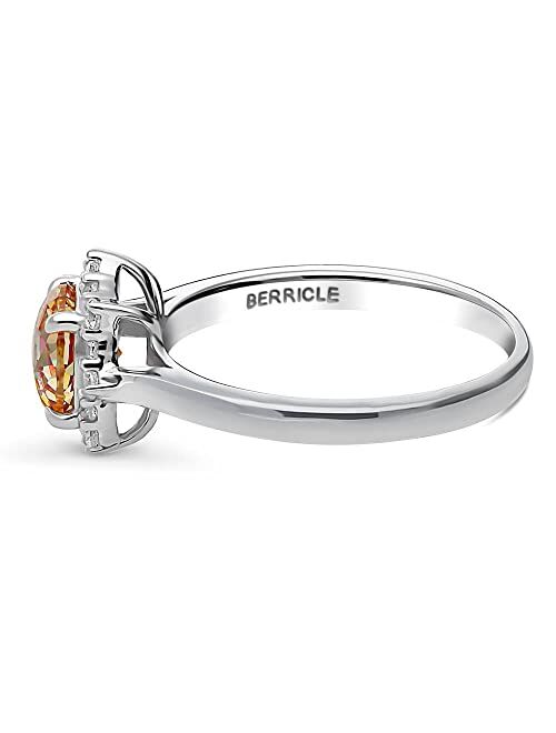 BERRICLE Sterling Silver Halo Red Orange Round Cubic Zirconia CZ Sunburst Promise Ring for Women, Rhodium Plated Size 4-10