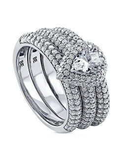 Sterling Silver Halo Wedding Engagement Rings Pear Cut Cubic Zirconia CZ Statement Ring Set for Women, Rhodium Plated Size 4-10