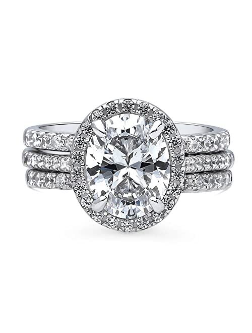 BERRICLE Sterling Silver Halo Wedding Engagement Rings Oval Cut Cubic Zirconia CZ Ring Set for Women, Rhodium Plated Size 4-10