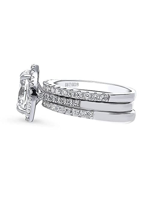 BERRICLE Sterling Silver Halo Wedding Engagement Rings Oval Cut Cubic Zirconia CZ Ring Set for Women, Rhodium Plated Size 4-10