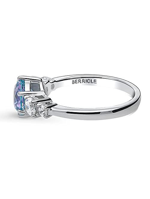 BERRICLE Sterling Silver Solitaire Purple Aqua Round Cubic Zirconia CZ Kaleidoscope Promise Ring for Women, Rhodium Plated 1.25 Carat Size 4-10