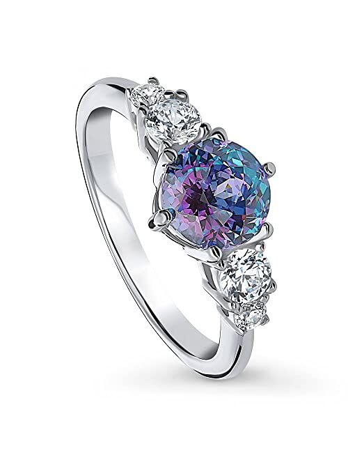 BERRICLE Sterling Silver Solitaire Purple Aqua Round Cubic Zirconia CZ Kaleidoscope Promise Ring for Women, Rhodium Plated 1.25 Carat Size 4-10