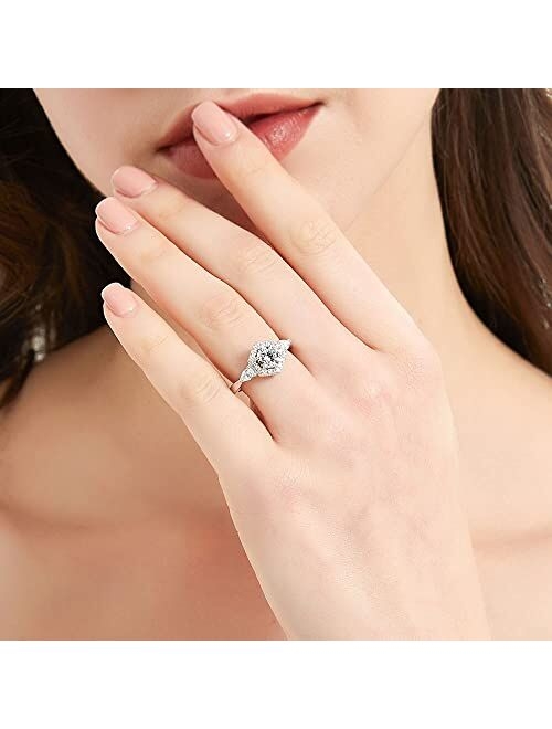 BERRICLE Sterling Silver 3-Stone Wedding Engagement Rings Round Cubic Zirconia CZ Hexagon Ring for Women, Rhodium Plated Size 4-10