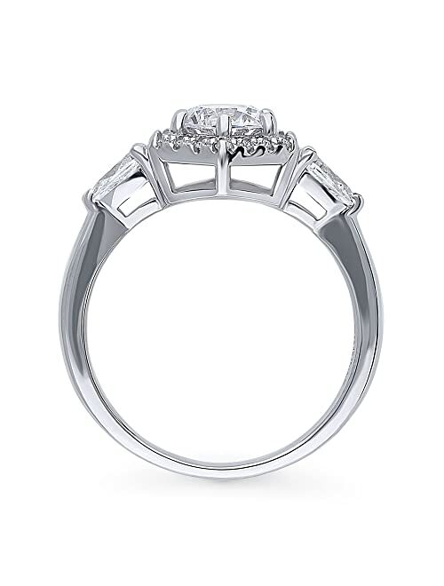 BERRICLE Sterling Silver 3-Stone Wedding Engagement Rings Round Cubic Zirconia CZ Hexagon Ring for Women, Rhodium Plated Size 4-10
