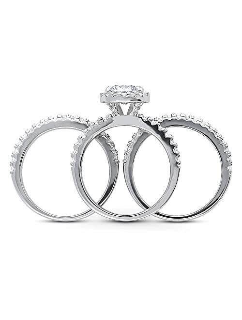 BERRICLE Sterling Silver Halo Wedding Engagement Rings Round Cubic Zirconia CZ Ring Set for Women, Rhodium Plated Size 4-10