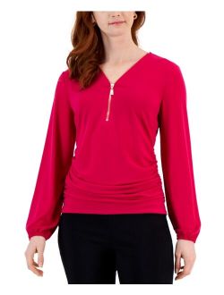 JM COLLECTION Women's Zip-Front Ruched Top, Created for Macy's