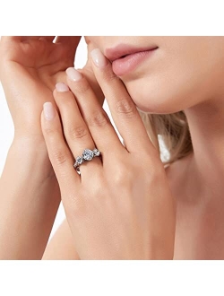 Sterling Silver 3-Stone Wedding Engagement Rings Round Cubic Zirconia CZ Anniversary Ring Set for Women, Rhodium Plated Size 4-10
