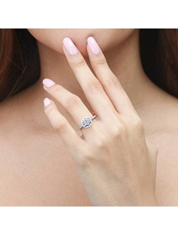 Sterling Silver Halo Wedding Engagement Rings Round Cubic Zirconia CZ Promise Ring for Women, Rhodium Plated Size 4-10