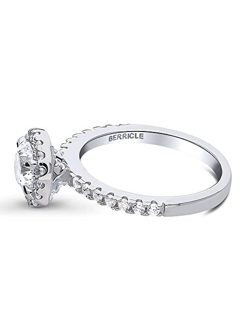 BERRICLE Sterling Silver Halo Wedding Engagement Rings Round Cubic Zirconia CZ Promise Ring for Women, Rhodium Plated Size 4-10