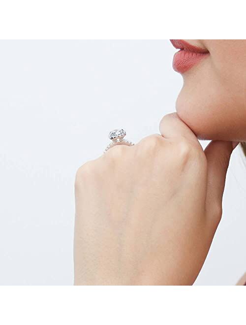 BERRICLE Sterling Silver Halo Wedding Engagement Rings Round Cubic Zirconia CZ Promise Ring for Women, Rhodium Plated Size 4-10