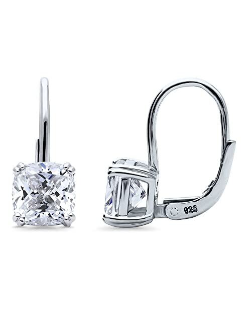 BERRICLE Sterling Silver Solitaire 4 Carat Cushion Cut Cubic Zirconia CZ Anniversary Leverback Dangle Drop Earrings for Women