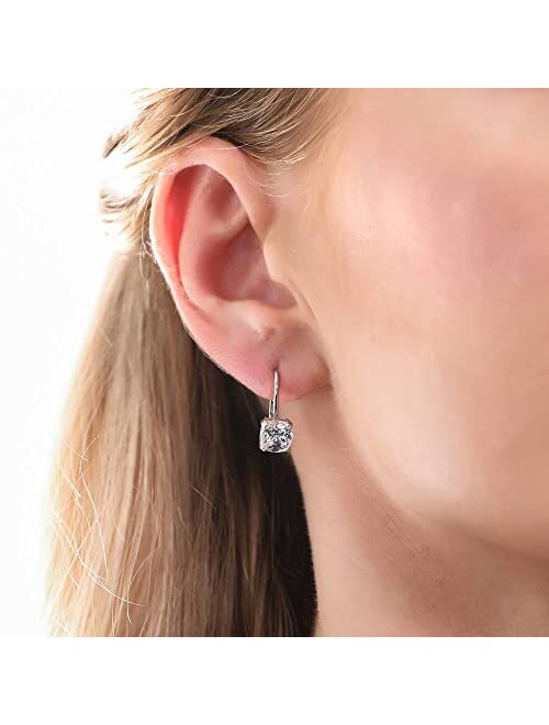 BERRICLE Sterling Silver Solitaire 4 Carat Cushion Cut Cubic Zirconia CZ Anniversary Leverback Dangle Drop Earrings for Women