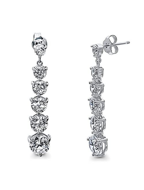 BERRICLE Sterling Silver Graduated Cubic Zirconia CZ Dangle Drop Earrings for Women, Rhodium Plated