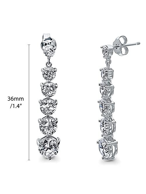 BERRICLE Sterling Silver Graduated Cubic Zirconia CZ Dangle Drop Earrings for Women, Rhodium Plated