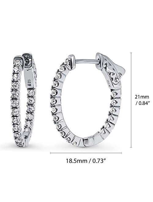 BERRICLE Sterling Silver Oval Cubic Zirconia CZ Medium Fashion Inside-Out Hoop Earrings for Women, 0.84"