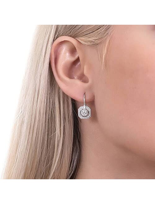 BERRICLE Sterling Silver Art Deco Cubic Zirconia CZ Leverback Dangle Drop Earrings for Women, Rhodium Plated