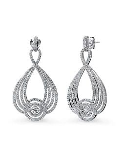 Sterling Silver Woven Cubic Zirconia CZ Statement Dangle Chandelier Earrings for Women, Rhodium Plated