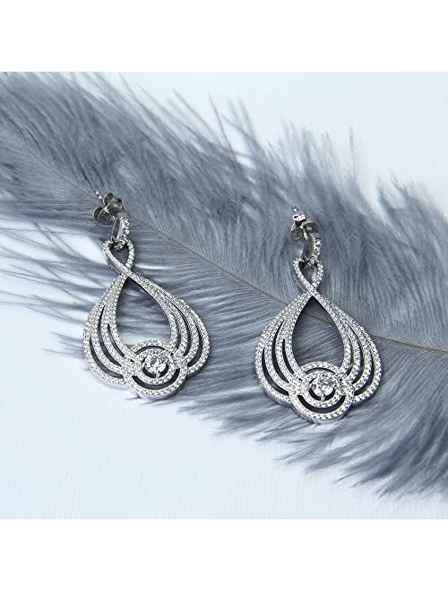 BERRICLE Sterling Silver Woven Cubic Zirconia CZ Statement Dangle Chandelier Earrings for Women, Rhodium Plated