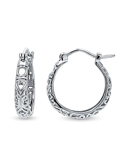 BERRICLE Sterling Silver Filigree Medium Fashion Hoop Earrings for Women, 0.75"