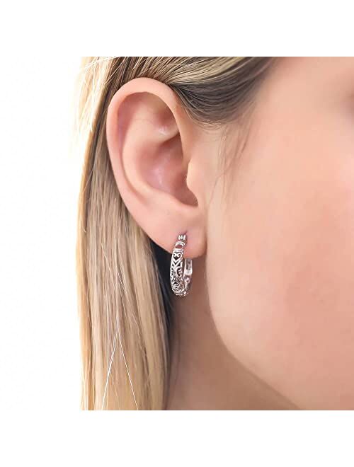 BERRICLE Sterling Silver Filigree Medium Fashion Hoop Earrings for Women, 0.75"