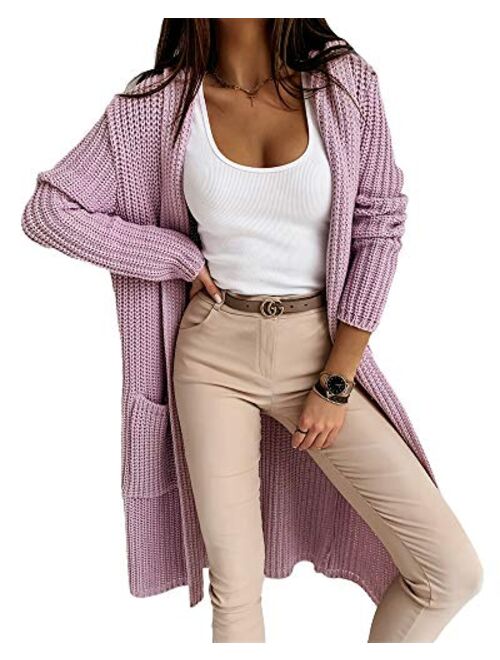 Cicy Bell Women's Open Front Hooded Cardigan Long Sleeve Casual Knit Sweater Coat with Pockets