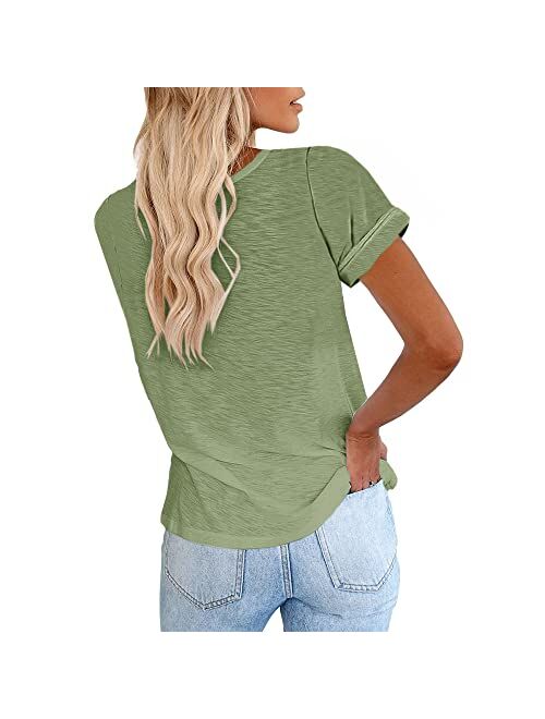 Cicy Bell Women's Short Sleeve Shirts Crewneck Loose Casual Summer Cotton Tees Tops