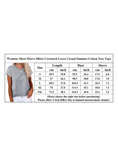 Cicy Bell Women's Short Sleeve Shirts Crewneck Loose Casual Summer Cotton Tees Tops