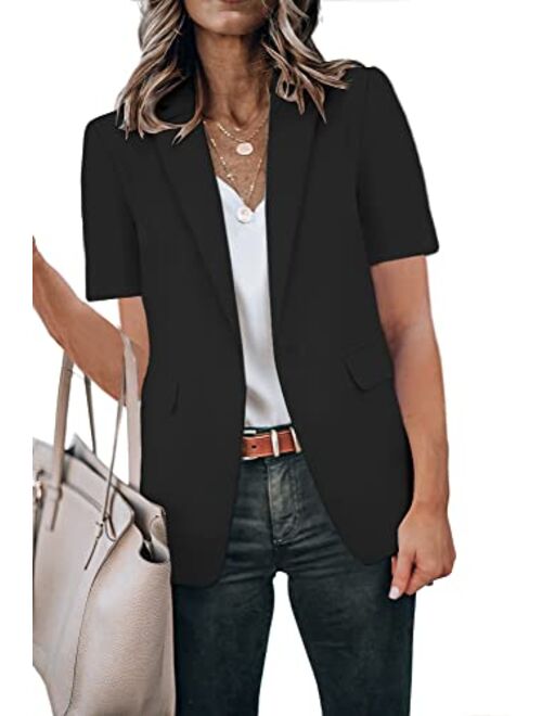 Cicy Bell Women's Casual Blazer Short Sleeve Lapel Open Front Work Office Jacket