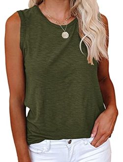 Women's Casual Tank Tops Crewneck Sleeveless Plain Summer Cotton Tee Shirts