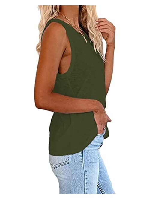 Cicy Bell Women's Casual Tank Tops Crewneck Sleeveless Plain Summer Cotton Tee Shirts
