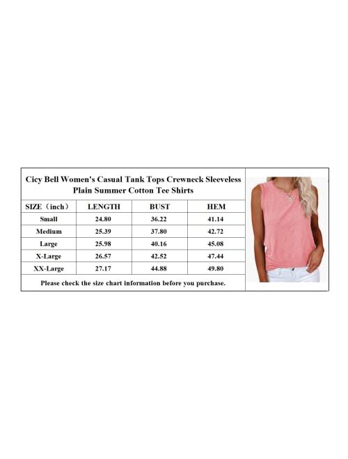 Cicy Bell Women's Casual Tank Tops Crewneck Sleeveless Plain Summer Cotton Tee Shirts