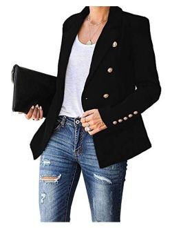 Women's Long Sleeve Casual Blazer Work Office Button Open Front Jacket Suit