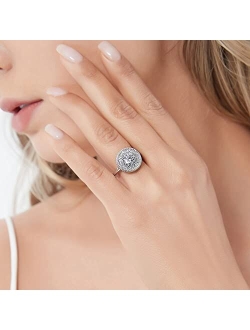 Sterling Silver Cable Wedding Engagement Rings Cubic Zirconia CZ Statement Halo Ring for Women, Rhodium Plated Size 4-10