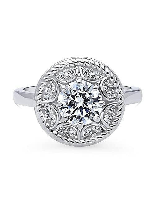 BERRICLE Sterling Silver Cable Wedding Engagement Rings Cubic Zirconia CZ Statement Halo Ring for Women, Rhodium Plated Size 4-10