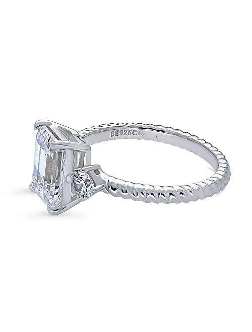 BERRICLE Sterling Silver 3-Stone Wedding Engagement Rings Emerald Cut Cubic Zirconia CZ Woven Ring for Women, Rhodium Plated Size 4-10