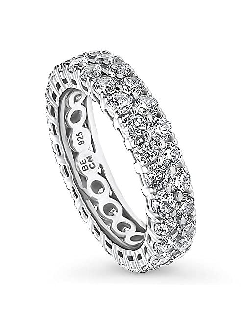 BERRICLE Sterling Silver Wedding Rings Pave Set Cubic Zirconia CZ Anniversary Eternity Ring for Women, Rhodium Plated Size 4-10