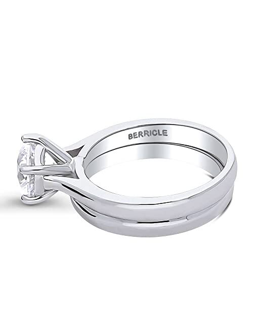 BERRICLE Sterling Silver Solitaire Wedding Engagement Rings 2 Carat Round Cubic Zirconia CZ Ring Set for Women, Rhodium Plated Size 4-10