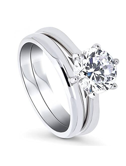 BERRICLE Sterling Silver Solitaire Wedding Engagement Rings 2 Carat Round Cubic Zirconia CZ Ring Set for Women, Rhodium Plated Size 4-10