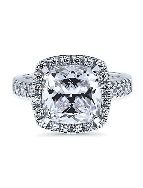 BERRICLE Sterling Silver Halo Wedding Engagement Rings Cushion Cut Cubic Zirconia CZ Statement Ring for Women, Rhodium Plated Size 4-10
