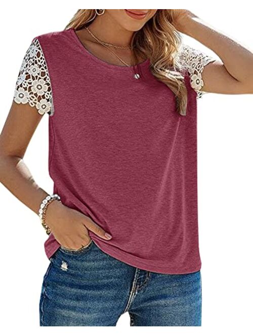 Cicy Bell Women's Lace Short Sleeve T Shirts Crewneck Casual Summer Tee Tops