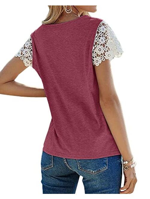 Cicy Bell Women's Lace Short Sleeve T Shirts Crewneck Casual Summer Tee Tops