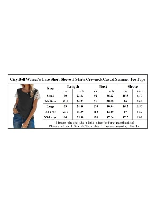 Cicy Bell Women's Lace Short Sleeve T Shirts Crewneck Casual Summer Tee Tops
