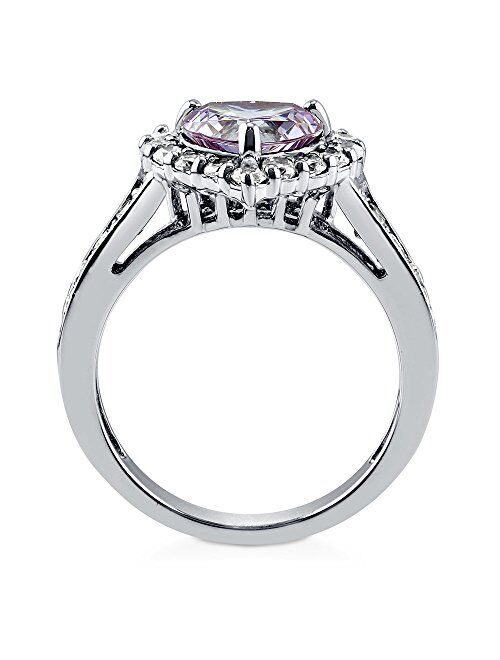 BERRICLE Sterling Silver Halo Wedding Engagement Rings Purple Heart Cubic Zirconia CZ Ring for Women, Rhodium Plated Size 4-10