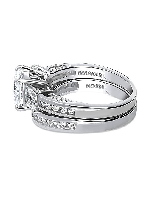 BERRICLE Sterling Silver 3-Stone Wedding Engagement Rings Princess Cut Cubic Zirconia CZ Anniversary Ring Set for Women, Rhodium Plated Size 4-10