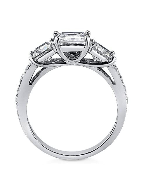 BERRICLE Sterling Silver 3-Stone Wedding Engagement Rings Princess Cut Cubic Zirconia CZ Anniversary Promise Ring for Women, Rhodium Plated Size 4-10