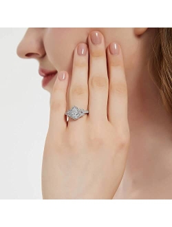 Sterling Silver 3-Stone Wedding Engagement Rings Pear Cut Cubic Zirconia CZ Halo Ring for Women, Rhodium Plated Size 4-10