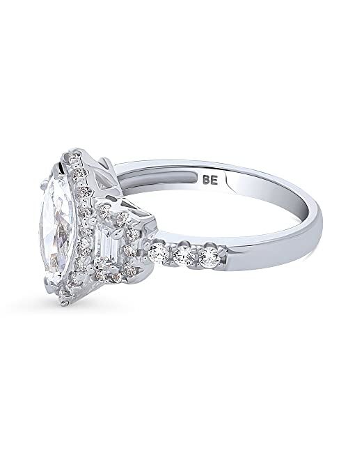 BERRICLE Sterling Silver 3-Stone Wedding Engagement Rings Marquise Cut Cubic Zirconia CZ Halo Ring for Women, Rhodium Plated Size 4-10