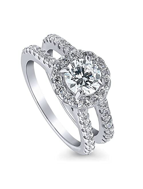 BERRICLE Sterling Silver Halo Wedding Engagement Rings Round Cubic Zirconia CZ Ring for Women, Rhodium Plated Size 4-10