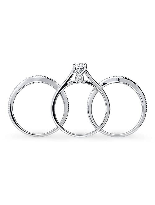 BERRICLE Sterling Silver Solitaire Wedding Engagement Rings 0.8 Carat Pear Cut Cubic Zirconia CZ Ring Set for Women, Rhodium Plated Size 4-10