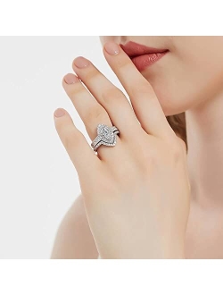 Sterling Silver Halo Wedding Engagement Rings Marquise Cut Cubic Zirconia CZ Milgrain Ring Set for Women, Rhodium Plated Size 4-10